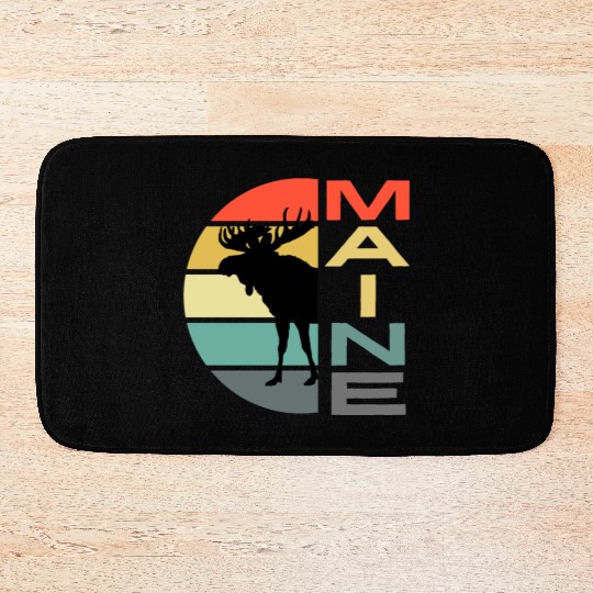 Maine Moose Retro Sunset Acadia Nature Vintage Bath Mats