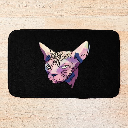 Grumpy Sphynx Cat - Funny Wrinkly Naked Kitty - Co Bath Mats
