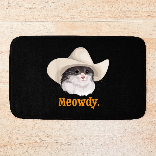 Meowdy Sad Cat Wearing a Cowboy Hat Meme Bath Mats