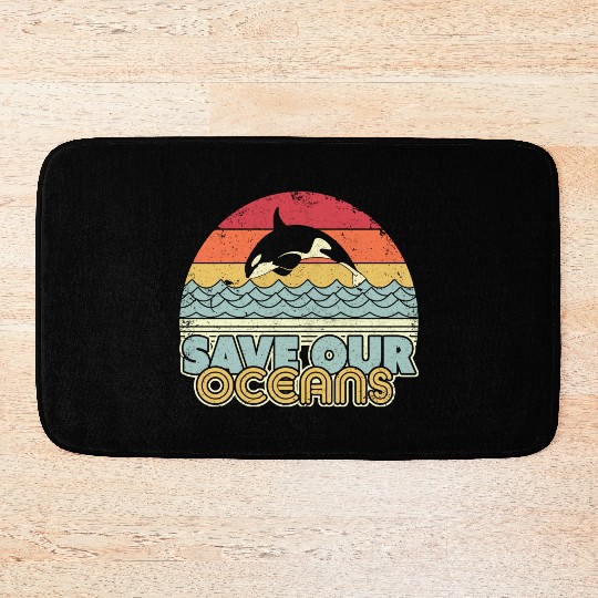 Save Our Oceans Orca Whale Retro Climate Change Bath Mats