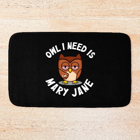 Stoner Owl Stoned Owl Mary Jane night bird Bath Mats