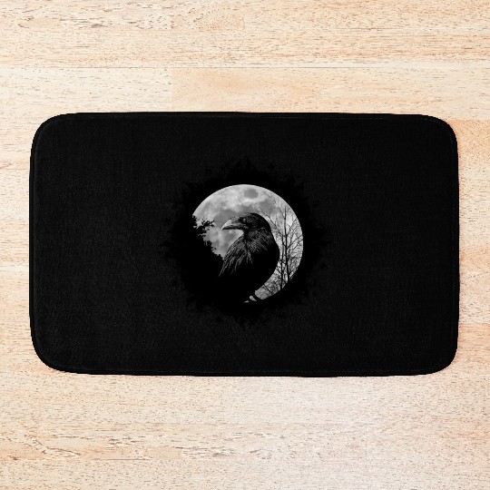 Mystic Black Crow Artwork Full Moon Raven Bath Mats