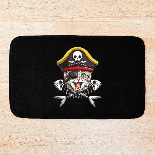 Cat Pirate Jolly Roger Flag Skull Crossbones Capta Bath Mats