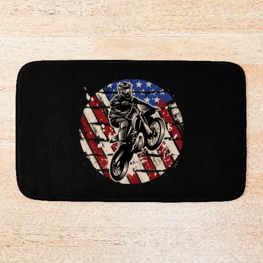 Dirt Bike American Flag Bath Mats