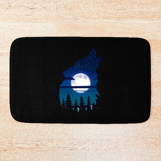 Howling wolf full moon forest howling wild Bath Mats