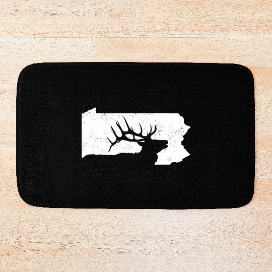 Pennsylvania Elk Hunting Bull Elk PA State Shape Bath Mats