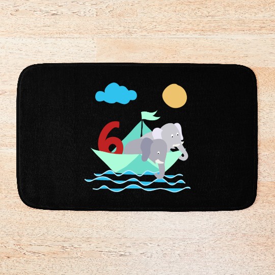 Elephants In Paper Boat Sea 6 Years Birthday Bath Mats