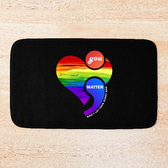 Rainbow Heart Semicolon You Matter Bath Mats