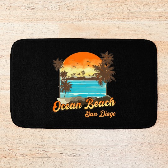 Ocean Beach San Diego Summer Vacation Sunset Palm Bath Mats