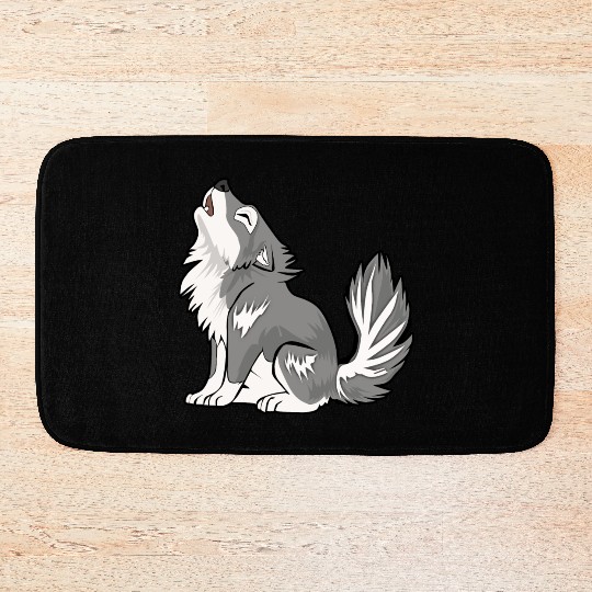 Cute Baby Howling Wolf Cub Gifts Animals Lover Bath Mats
