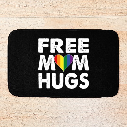 Free Mom Hugs Pride LGBTQ Rainbow Heart Bath Mats