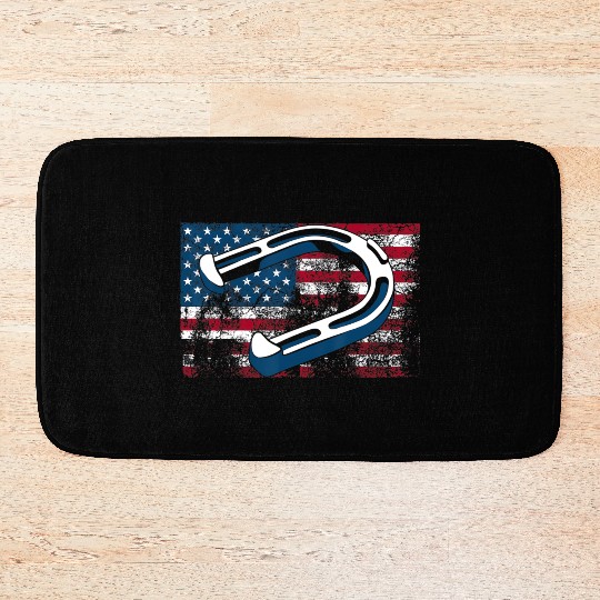 Cool Horseshoe Pitching USA Flag Funny US Pitcher Bath Mats