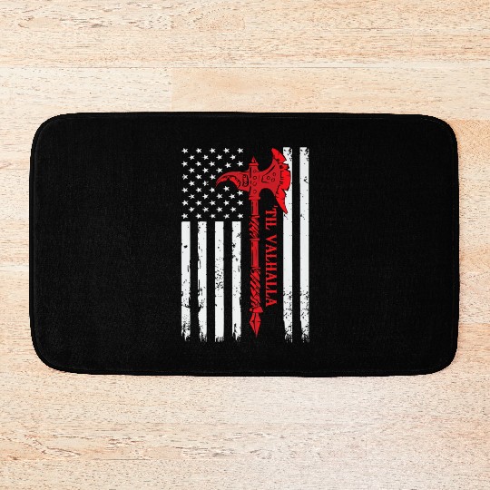 Veteran Gift-American Flag Viking Axe Til Valhalla Bath Mats