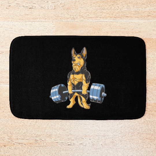 German Shepherd Working Out Funny Doberman gym Bath Mats