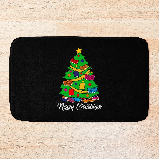 Merry Christmas Tree Love Reading Books Librarian Bath Mats