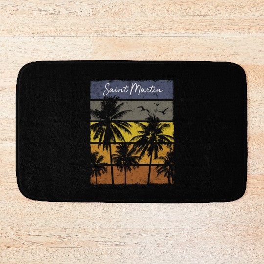 Retro Saint Martin Sint Maarten Beach Palm Tree Bath Mats