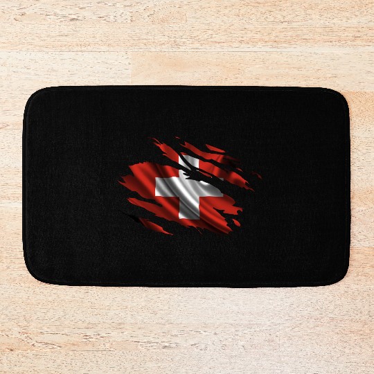 Switzerland Ripped Flag Bath Mats