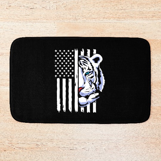 4th Of July American Flag White Tiger Bath Mats