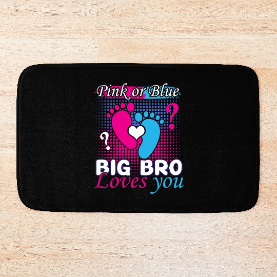 Pink Blue Big Bro Loves You Baby Gender Reveal Bath Mats