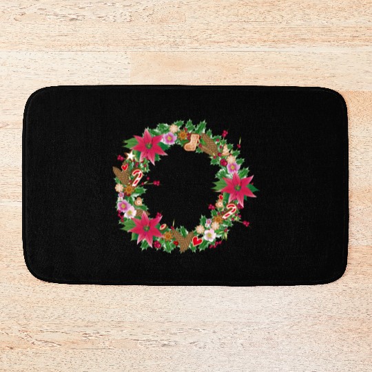 classic Christmas wreath lavishly decorated Bath Mats