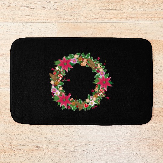 classic Christmas wreath lavishly decorated Bath Mats