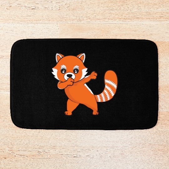 Dabbing Red Panda Cherry Blossoms Bamboo Bath Mats