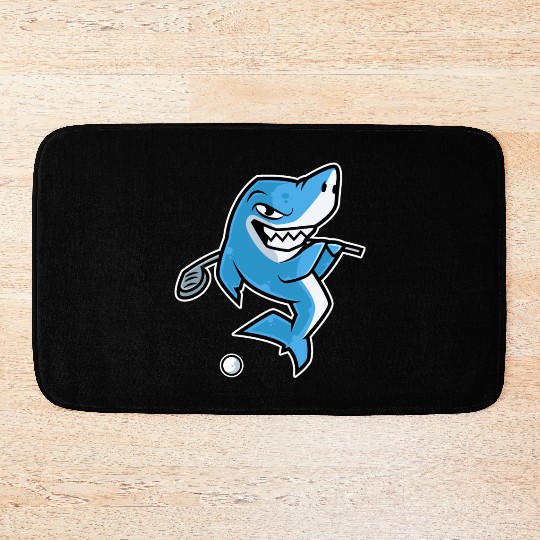 Shark Golf Player Golfer Golfing Funny Kids Boys Bath Mats