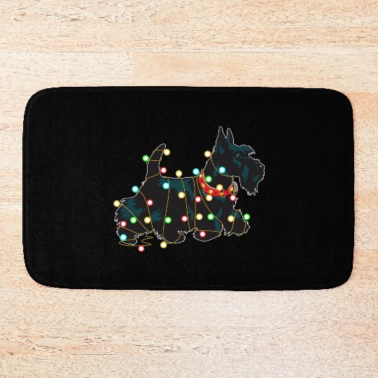 Christmas Lights Scottie Dog Lover Funny Xmas Gift Bath Mats
