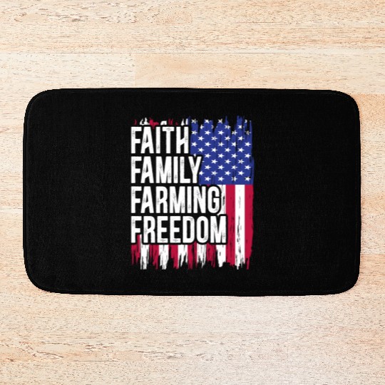 USA Flag Faith Family Farming Freedom 4th of July Bath Mats