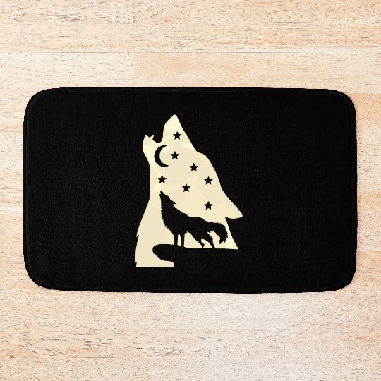 Wolf silhouette howling wolf moonlight Bath Mats