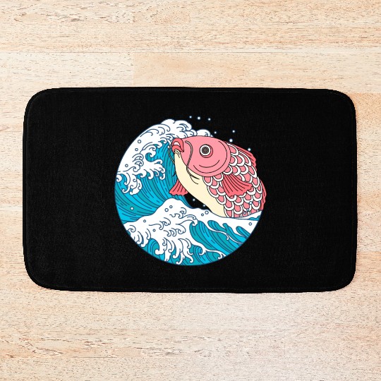 Japanese Koi Fish Great Kanagawa Wave Bath Mats