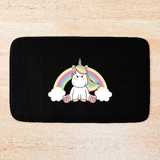 Grumpy Unicorn Evil Bad Mood Unicorn Rainbow Bath Mats