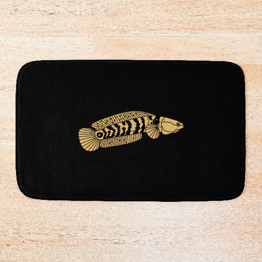 black and gold channa snakehead fish illustrations Bath Mats