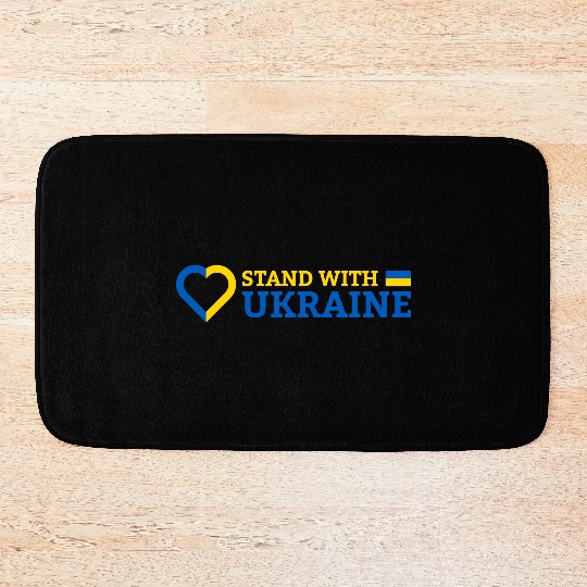 Stand With Ukraine Support Solidarity Heart Flag Bath Mats