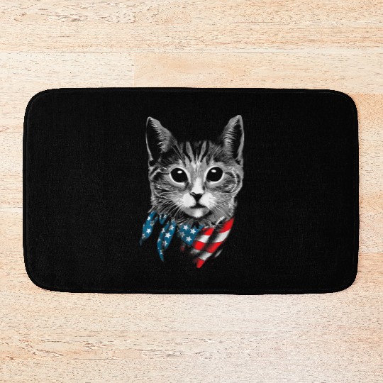 Cat 4th Of July American Flag Patriotic Cat Gift Bath Mats