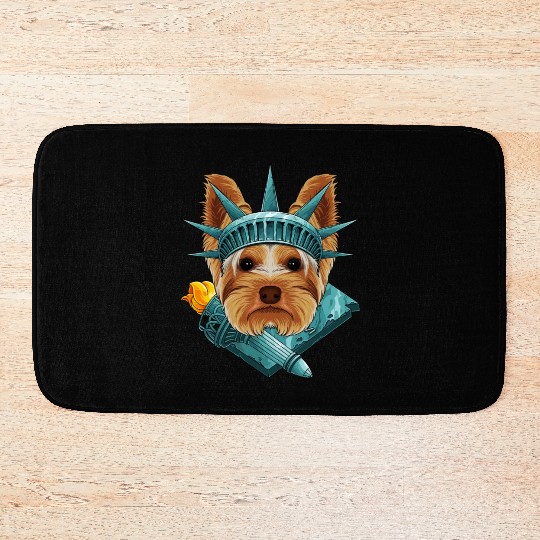 Statue Of Liberty Yorkshire Terrier 4th Of July US Bath Mats