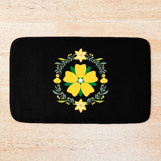 Circle of Green and Yellow Flowers Bath Mats