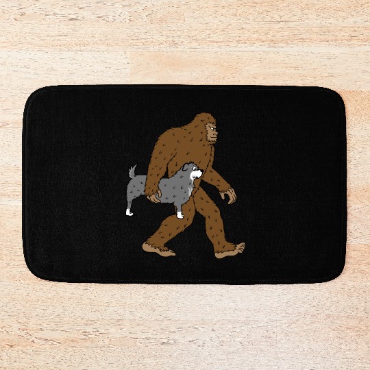 Bigfoot Sasquatch Carrying Schnauzer Bath Mats