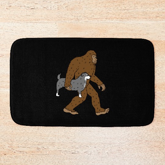 Bigfoot Sasquatch Carrying Schnauzer Bath Mats