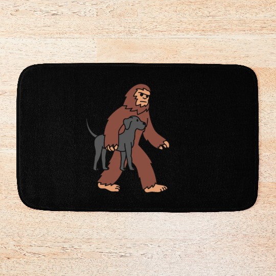 Bigfoot Sasquatch Carrying Great Dane Bath Mats
