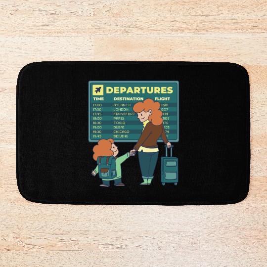 Airport Departures Flight Mom and Son traveling Ai Bath Mats