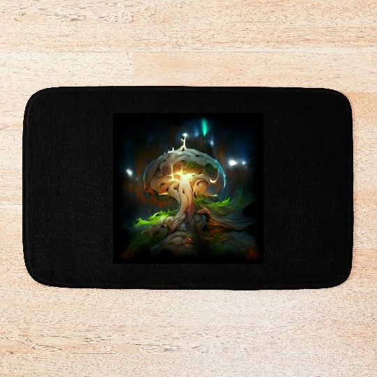 Glowing Fantasy surreal Mushroom Tree Bath Mats
