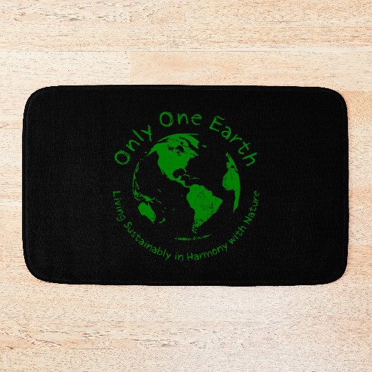 Only One Earth - dark green vintage design Bath Mats
