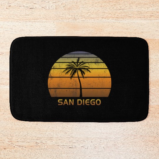 Retro San Diego California Vintage Sunset Beach Bath Mats
