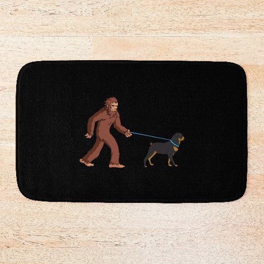 Bigfoot Sasquatch Walking Rottweiler Bath Mats