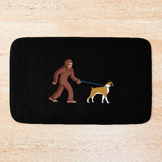 Bigfoot Sasquatch Walking Boxer Dog Bath Mats
