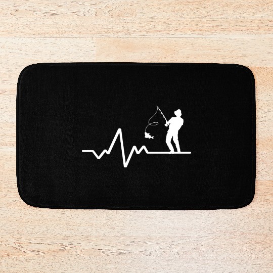 Heartbeat Line With Hobby Fisherman White Design Bath Mats