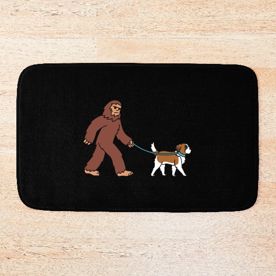Bigfoot Sasquatch Walking Saint Bernard Bath Mats
