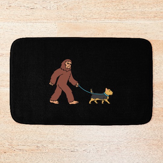 Bigfoot Sasquatch Walking Yorkshire Terrier Bath Mats