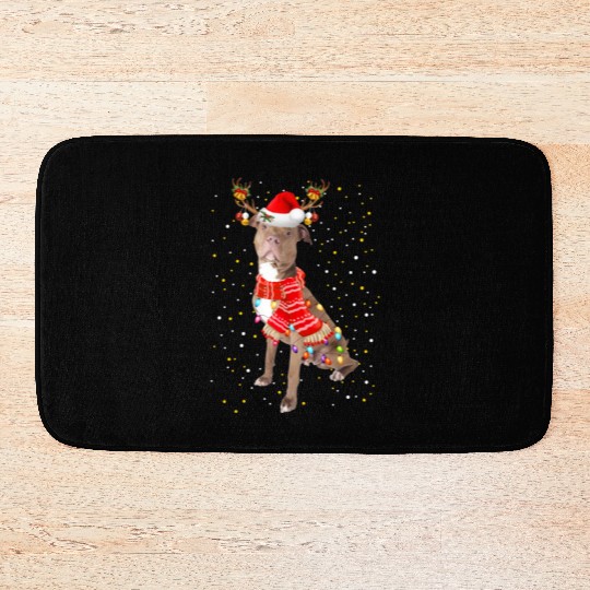 Pitbull Reindeer Christmas Light Bath Mats